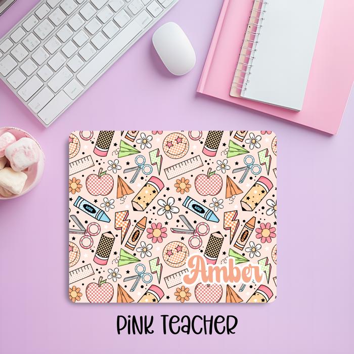 Personalized Pink Teacher Mouse Pad – Cute & Stylish Desk Accessory for Educators