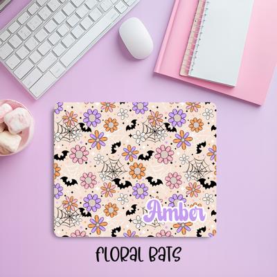 Personalized Pink Spooky Bats & Flowers Mouse Pad – Cute Halloween Design for Year-Round Vibes