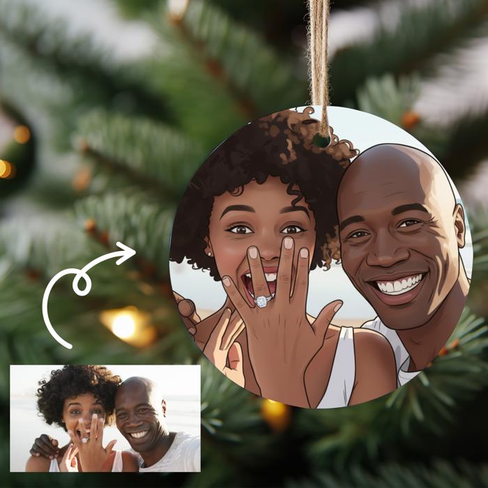 Engagement Photo Ornament | Custom Illustrated Keepsake | Personalized Couple Gift