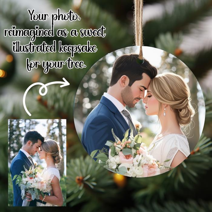 Wedding Photo Ornament | Custom Illustrated Keepsake | Personalized Couple Gift 2025