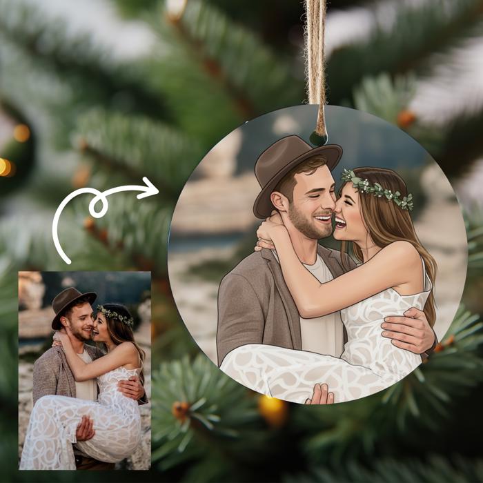 Wedding Photo Ornament | Custom Illustrated Keepsake | Personalized Couple Gift 2025