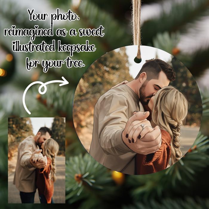 Engagement Photo Ornament | Custom Illustrated Keepsake | Personalized Couple Gift