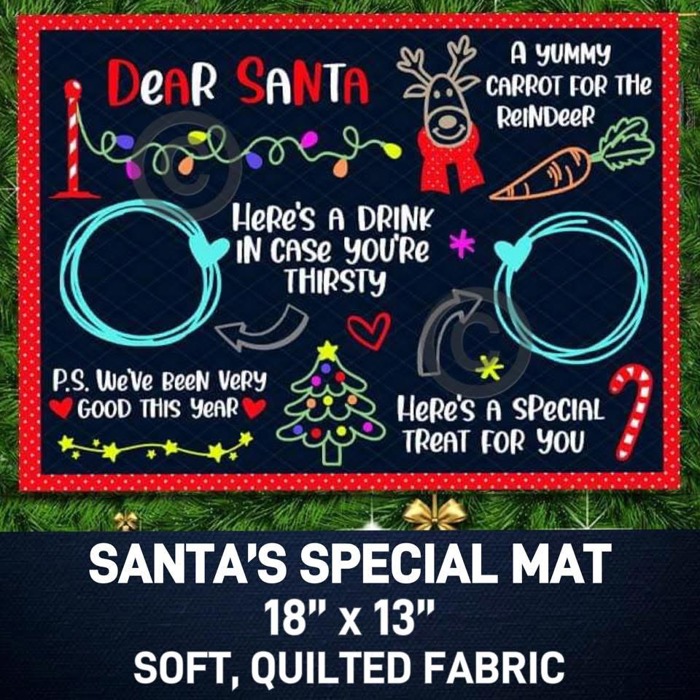 Santa Placemat for Cookies & Milk – 18x13” Quilted Christmas Mat, Washable & Reusable Holiday Keepsake