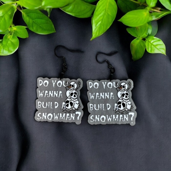 Do You Wanna Build a Snowman Skull Acrylic Earrings