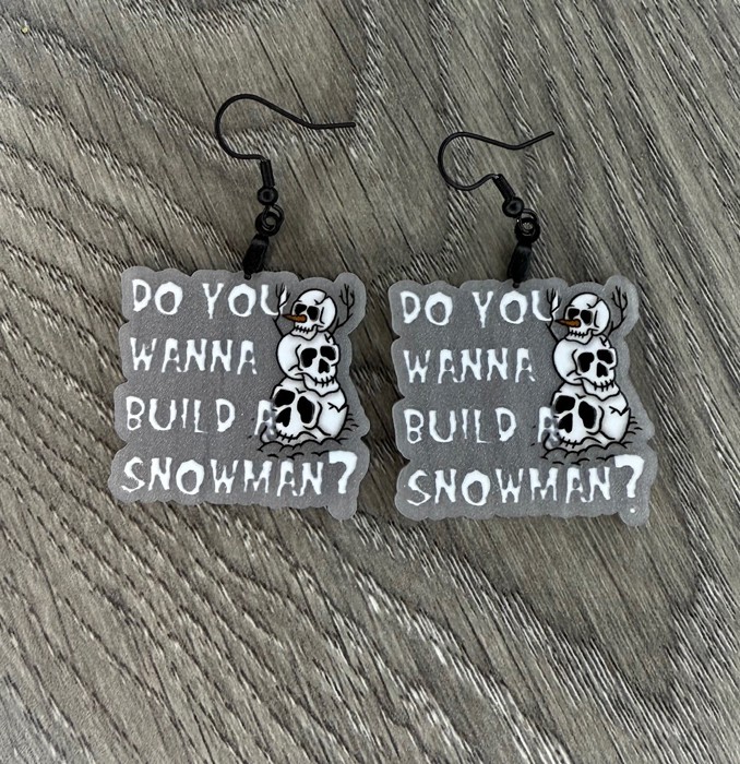 Do You Wanna Build a Snowman Skull Acrylic Earrings