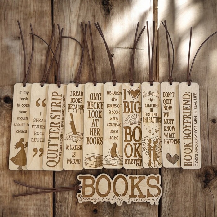 Choose 3 Bookmarks Engraved Wooden Bookmark with Leather Tassel – Personalized Bookish Gift for Readers & BookTok Fans