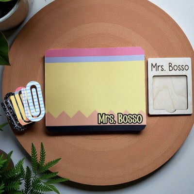 Personalized Teacher Gift Set – Custom Mouse Pad + Post-It Holder + Jumbo Paperclips | End of Year or Christmas Gift