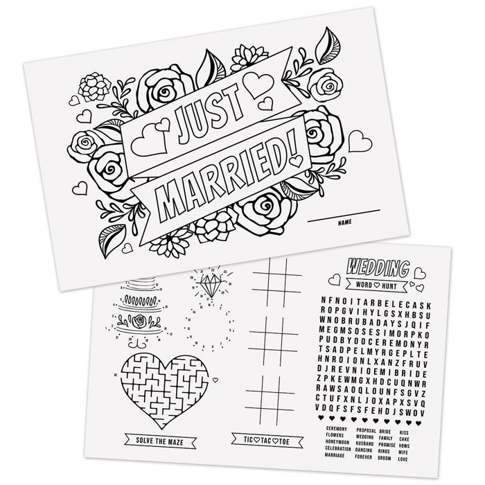 Wedding Themed Coloring Activity Placemats / 12 Wedding Coloring Sheets / 11" x 17" Kids Drawing Paper / Disposable Placemats