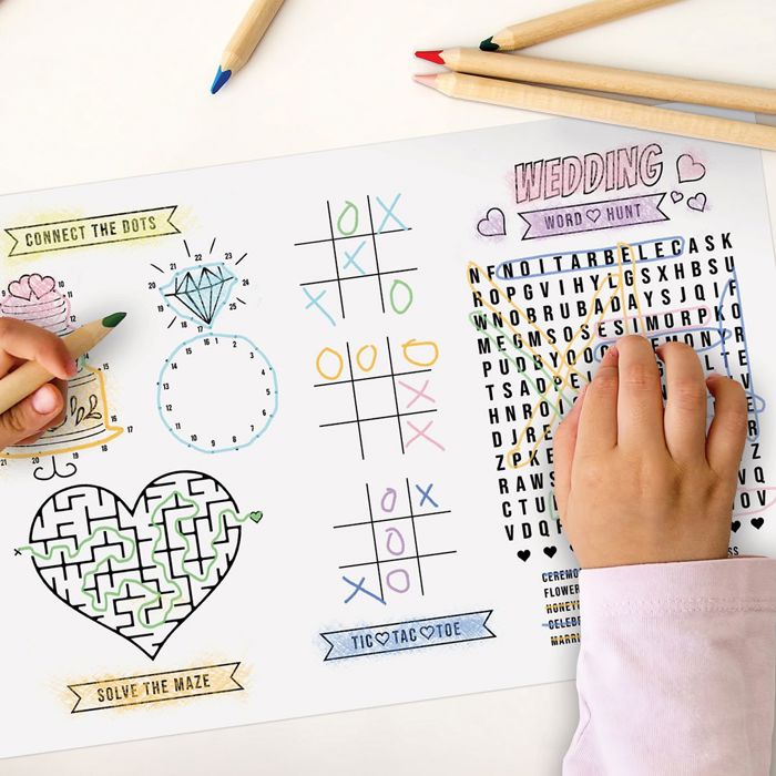 Wedding Themed Coloring Activity Placemats / 12 Wedding Coloring Sheets / 11" x 17" Kids Drawing Paper / Disposable Placemats