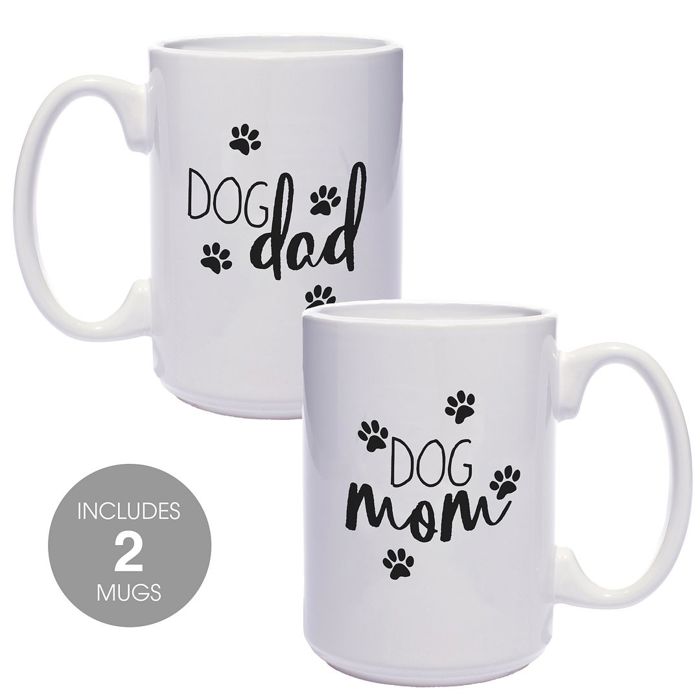Dog Mom Dog Dad Mugs / Funny Gift Set For Dog Lovers / 15 Ounce White Coffee Cup Duo