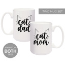  Cat Dad Cat Mom Matching Mugs / Two Jumbo 15 Oz White Ceramic Mugs / Funny Coffee Cup Gift Set For Feline Lovers