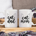  Cat Dad Cat Mom Matching Mugs / Two Jumbo 15 Oz White Ceramic Mugs / Funny Coffee Cup Gift Set For Feline Lovers