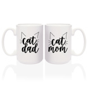  Cat Dad Cat Mom Matching Mugs / Two Jumbo 15 Oz White Ceramic Mugs / Funny Coffee Cup Gift Set For Feline Lovers