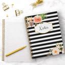  Softcover Classic Floral Notes 8.5" x 11" Spiral Notebook/Journal, 120 College Ruled Pages, Durable Gloss Laminated Cover, Gold Wire-o Spiral. Made in the USA