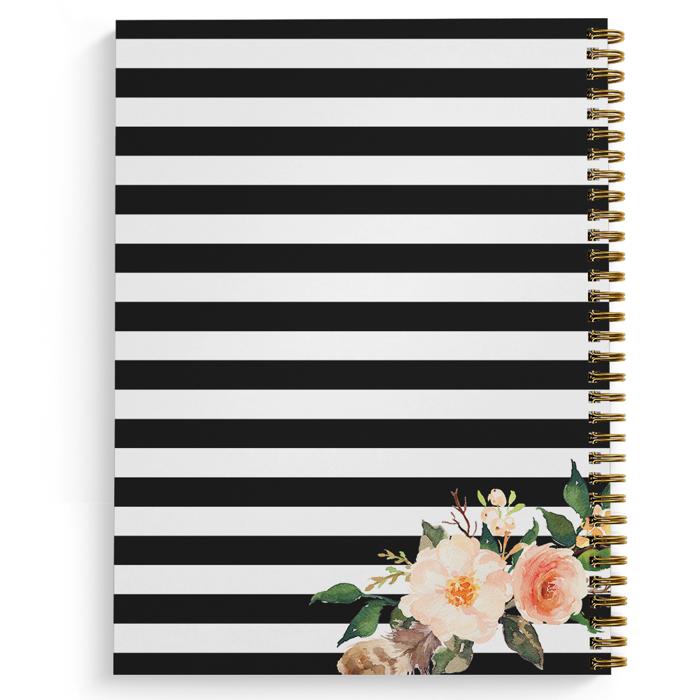 Softcover Classic Floral Notes 8.5" x 11" Spiral Notebook/Journal, 120 College Ruled Pages, Durable Gloss Laminated Cover, Gold Wire-o Spiral. Made in the USA
