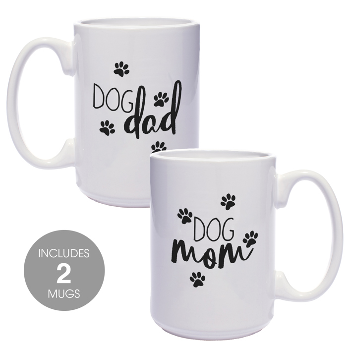 Dog Mom Dog Dad Mugs/ Funny Gift Set For Dog Lovers / 15 Oz White Coffee Cup Duo