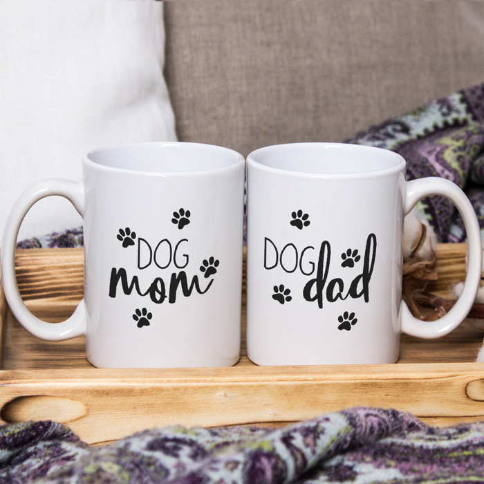 Dog Mom Dog Dad Mugs/ Funny Gift Set For Dog Lovers / 15 Oz White Coffee Cup Duo