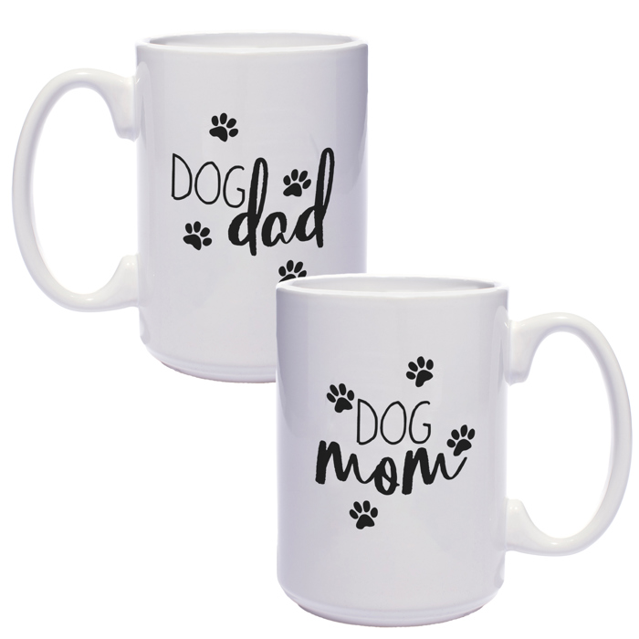 Dog Mom Dog Dad Mugs/ Funny Gift Set For Dog Lovers / 15 Oz White Coffee Cup Duo