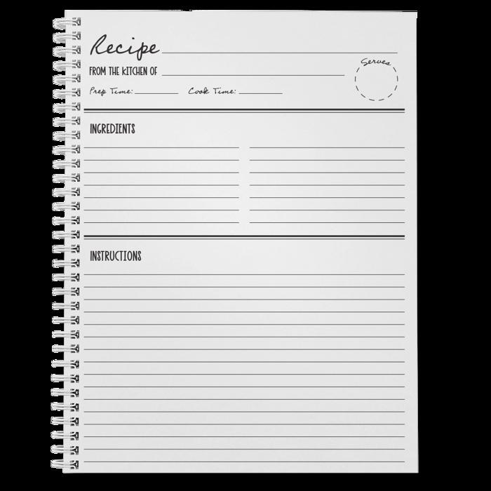 Softcover Cooking With Heart 8.5" x 11" Recipe Spiral Notebook/Journal, 120 Recipe Pages, Durable Gloss Laminated Cover, white Wire-o Spiral. Made in the USA