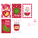  Valentine Food Pun Postcards / 25 Post Card Pack 4" x 6" / Adorable Illustrated Flat Cards For Your Loves