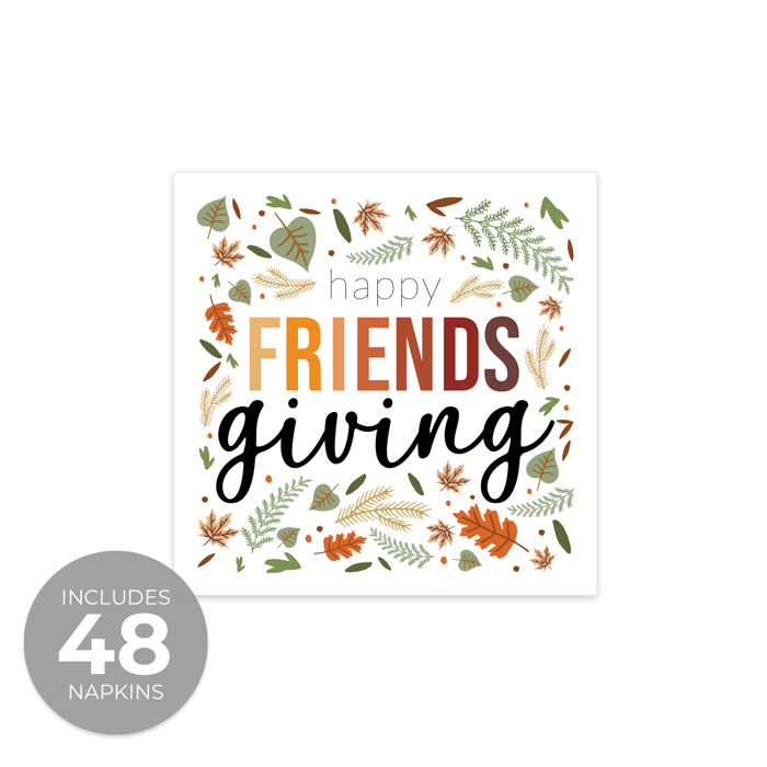 Happy Friendsgiving Napkins / 48 Thanksgiving Napkins / Stylish Autumn Leaves Cocktail Napkin Design / 4 3/4" x 4 3/4" Fall Harvest Seasonal Beverage Napkin Set / Made In The USA