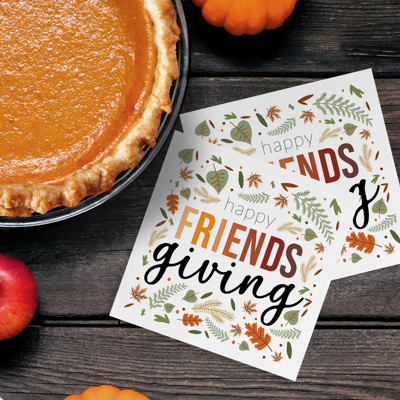 Happy Friendsgiving Napkins / 48 Thanksgiving Napkins / Stylish Autumn Leaves Cocktail Napkin Design / 4 3/4" x 4 3/4" Fall Harvest Seasonal Beverage Napkin Set / Made In The USA