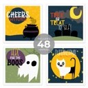  Spooky Night Halloween Party Napkins / 48 Cocktail Napkins / 4 Festive Fall Spooky Designs / Funny Autumn 4 3/4" x 4 3/4" Beverage Napkin Set / Made In The USA