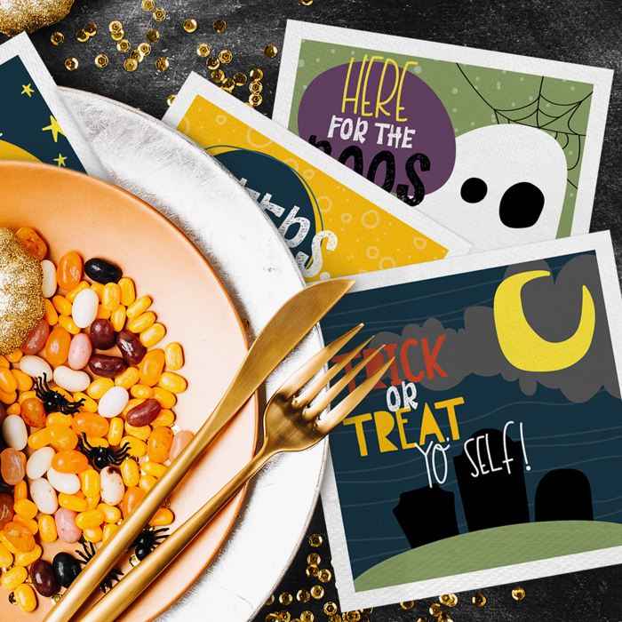 Spooky Night Halloween Party Napkins / 48 Cocktail Napkins / 4 Festive Fall Spooky Designs / Funny Autumn 4 3/4" x 4 3/4" Beverage Napkin Set / Made In The USA