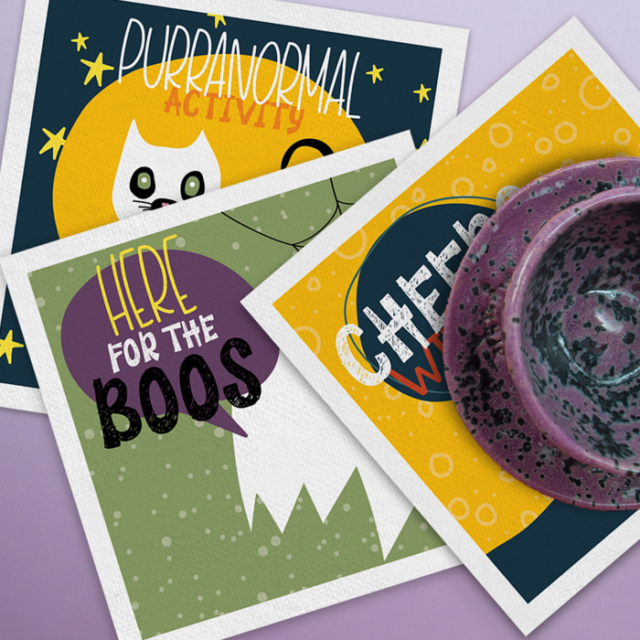 Spooky Night Halloween Party Napkins / 48 Cocktail Napkins / 4 Festive Fall Spooky Designs / Funny Autumn 4 3/4" x 4 3/4" Beverage Napkin Set / Made In The USA