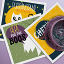  Spooky Night Halloween Party Napkins / 48 Cocktail Napkins / 4 Festive Fall Spooky Designs / Funny Autumn 4 3/4" x 4 3/4" Beverage Napkin Set / Made In The USA