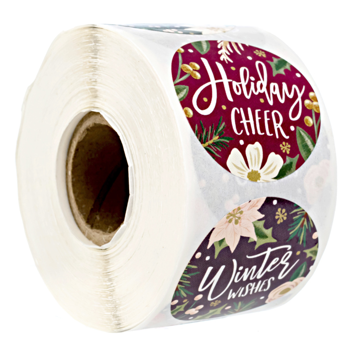 Bold Floral Holiday Stickers / 500 Modern Poinsettia Winter Stickers / 6 Alternating Vibrant Christmas Envelope Seals / 1.5" Round Labels