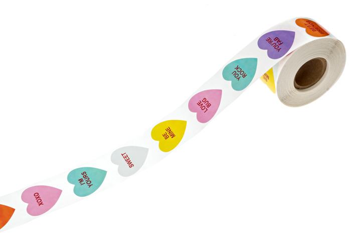 Valentine Candy Hearts Stickers / 500 Valentine's Day Labels / 1 1/8" Heart Envelope Seals / 8 Sweet Designs/Made in The USA