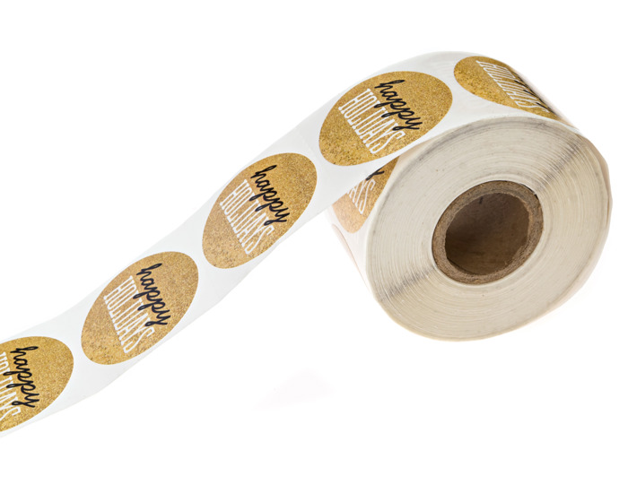 Black & Matte Gold Happy Holidays Christmas Stickers / 500 Christmas Envelope Seals / 1.5" Faux Glitter Holiday Labels