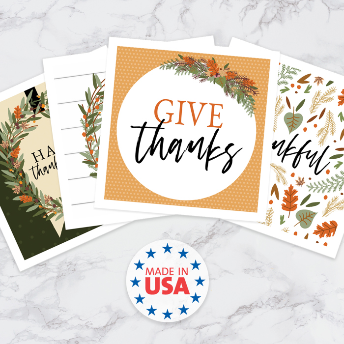 Modern Farmhouse Thanksgiving Napkins / 48 Cocktail Napkins / 4 Rustic Autumn Designs / 4 3/4" x 4 3/4" Fall Harvest Season Beverage 3 Ply Napkin Set / Made In The USA