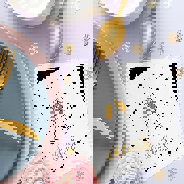 New Year Party Beverage Napkins / 48 Holiday Cocktail Napkins / 4 Black And Faux Gold Party Designs / 4 3/4" x 4 3/4" New Years Eve 3 Ply Napkin Set / Made In The USA