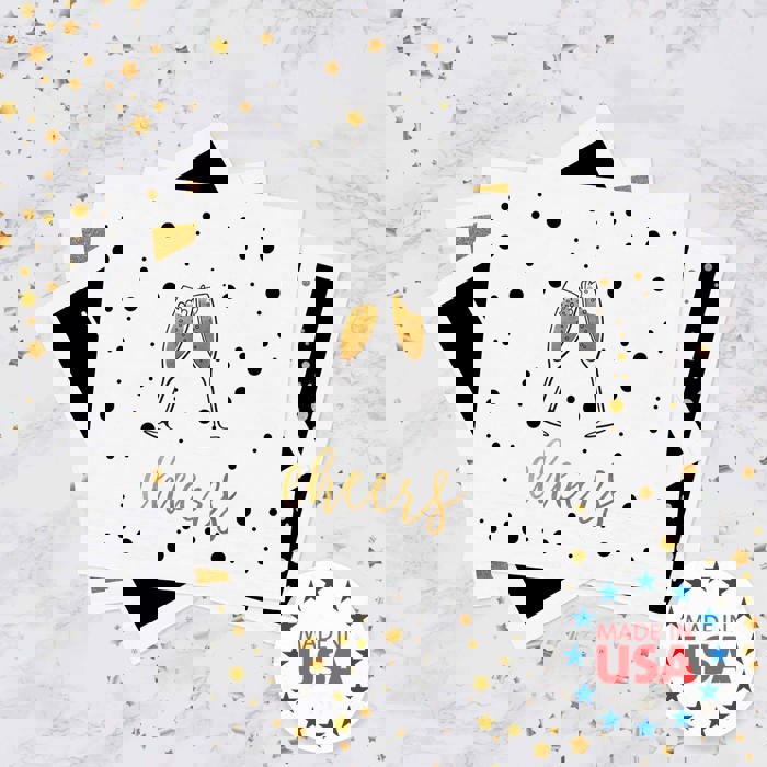 New Year Party Beverage Napkins / 48 Holiday Cocktail Napkins / 4 Black And Faux Gold Party Designs / 4 3/4" x 4 3/4" New Years Eve 3 Ply Napkin Set / Made In The USA