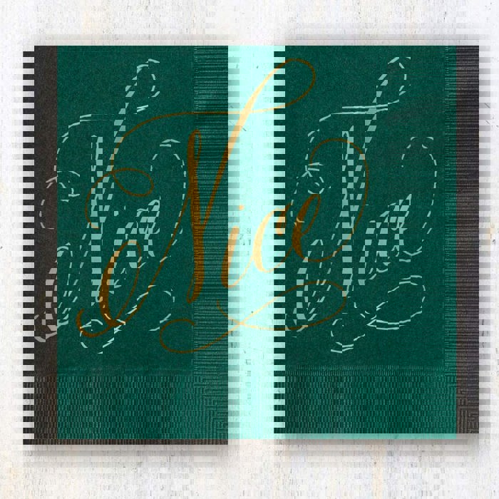 Naughty And Nice Cocktail Napkins / 40 Funny 3 Ply Paper Christmas Napkins / 2 Santa Designs / 4 3/4" x 4 3/4" Red And Green With Gold Foil Winter Holiday Beverage Napkin Set / Made In The USA