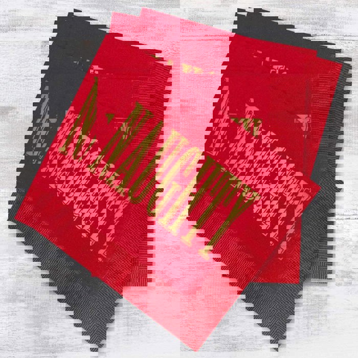 Naughty And Nice Cocktail Napkins / 40 Funny 3 Ply Paper Christmas Napkins / 2 Santa Designs / 4 3/4" x 4 3/4" Red And Green With Gold Foil Winter Holiday Beverage Napkin Set / Made In The USA