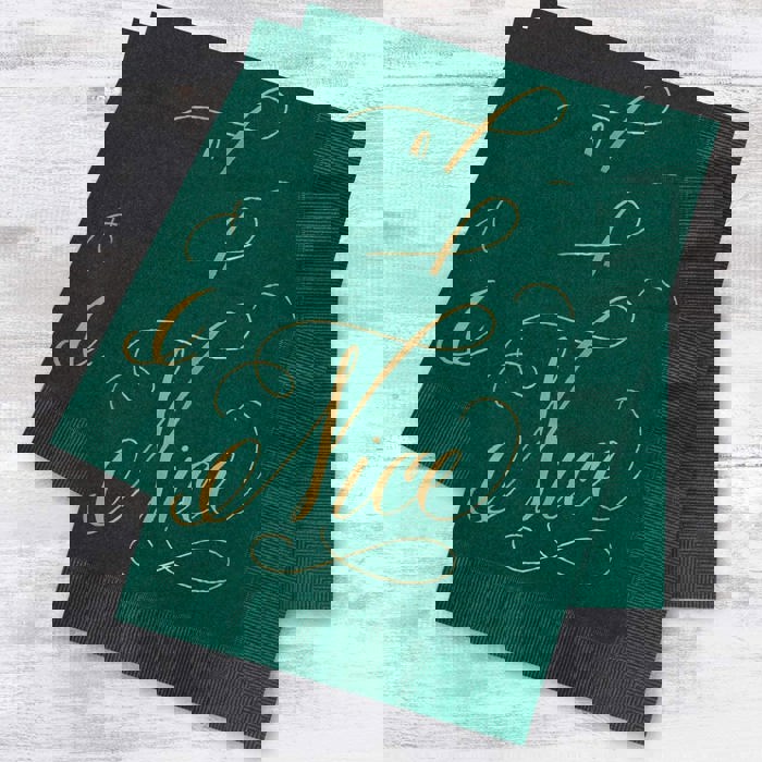 Naughty And Nice Cocktail Napkins / 40 Funny 3 Ply Paper Christmas Napkins / 2 Santa Designs / 4 3/4" x 4 3/4" Red And Green With Gold Foil Winter Holiday Beverage Napkin Set / Made In The USA