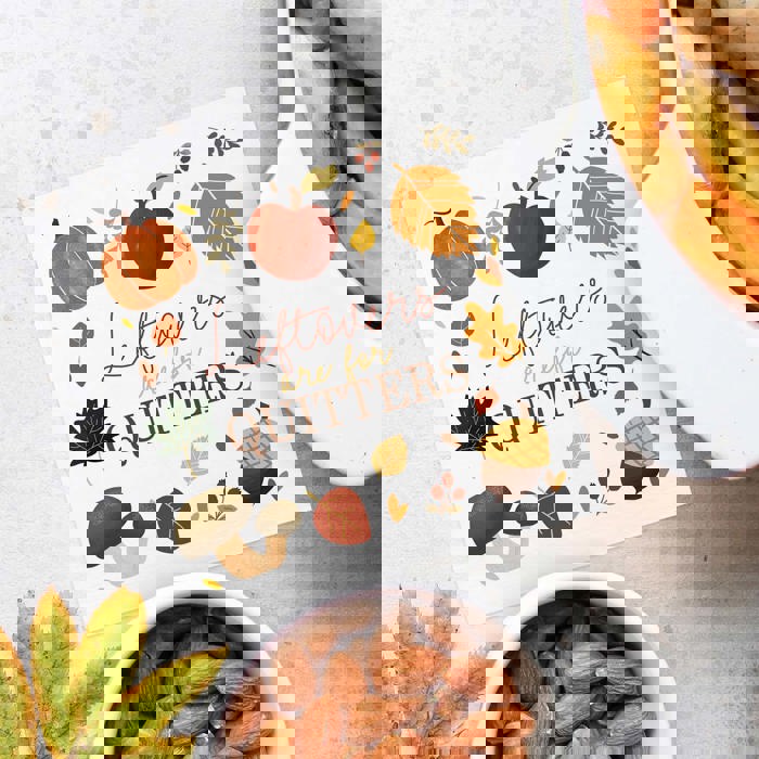 Leftovers Are For Quitters Beverage Napkins / 48 Snarky Thanksgiving Napkins / 4 3/4" x 4 3/4" Autumn Foliage Friendsgiving 3 Ply Cocktail Napkin / Fall Party Supplies / Made In The USA