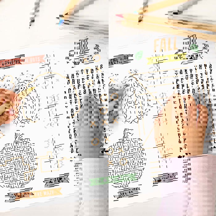 Thanksgiving Coloring Activity Placemats / 12 Happy Fall Coloring Sheets / 11" x 17" Double Sided Kids Fall Holiday Drawing Paper / Disposable Placemats / Made In The USA