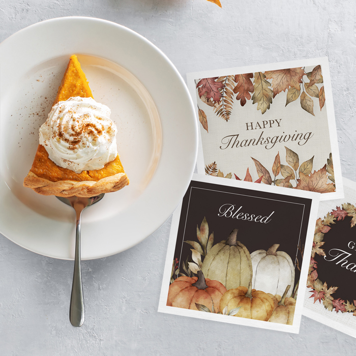 Traditional Thanksgiving Napkins / 48 Fall Leaves Napkins / 4 Autumn Watercolor Cocktail Napkin Designs / 4 3/4" x 4 3/4" Harvest Season 3 Ply Beverage Napkin Set / Made In The USA