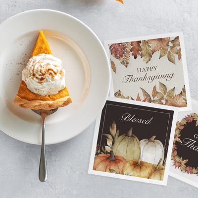 Traditional Thanksgiving Napkins / 48 Fall Leaves Napkins / 4 Autumn Watercolor Cocktail Napkin Designs / 4 3/4" x 4 3/4" Harvest Season 3 Ply Beverage Napkin Set / Made In The USA