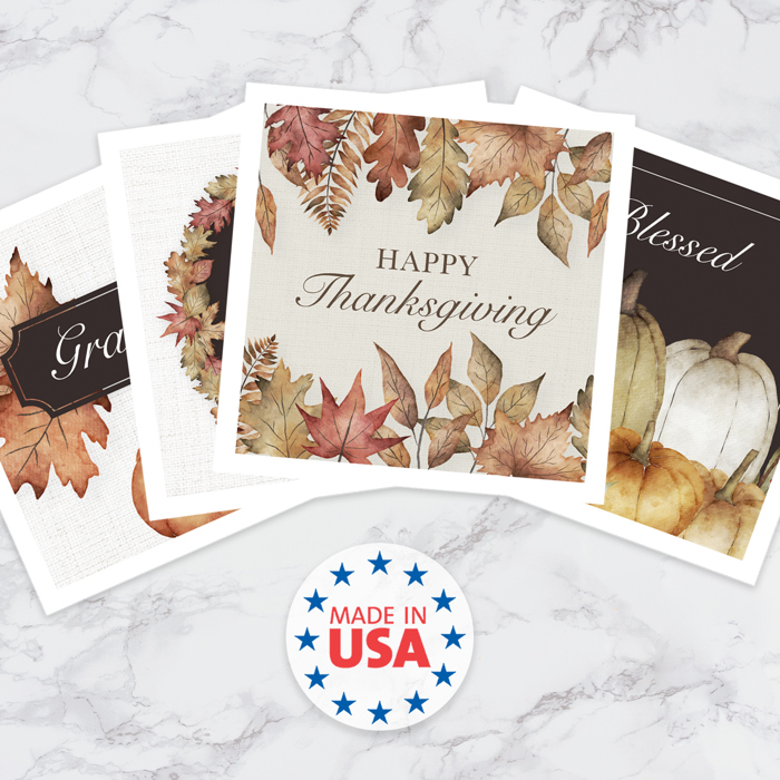 Traditional Thanksgiving Napkins / 48 Fall Leaves Napkins / 4 Autumn Watercolor Cocktail Napkin Designs / 4 3/4" x 4 3/4" Harvest Season 3 Ply Beverage Napkin Set / Made In The USA