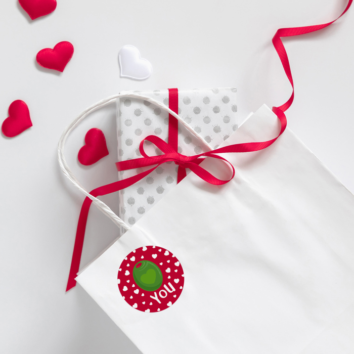 Valentine Food Pun Stickers / Roll of 500 1.5" Circle Labels / Adorable Illustrated Decals 