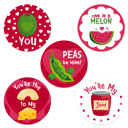  Valentine Food Pun Stickers / Roll of 500 1.5" Circle Labels / Adorable Illustrated Decals 