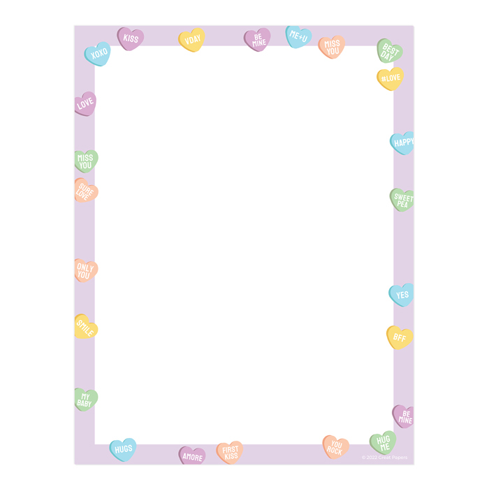 Valentine Candy Hearts Letterhead / 50 Sheets / 8.5" x 11" Valentines Day Paper / Conversation Hearts Decorative Stationery
