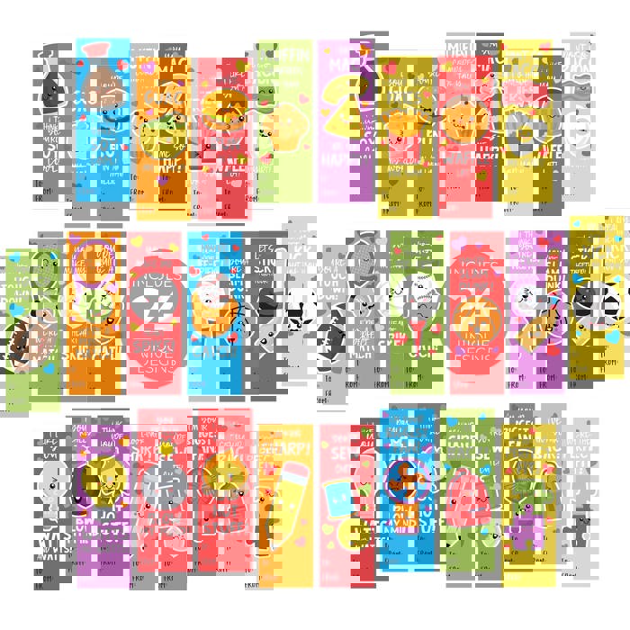 Kids Valentine Bookmark Assortment / 2" x 6" Paper Bookmarks / Bulk Set Of 24 Sweet Valentines Day Quotemarks / Made In USA