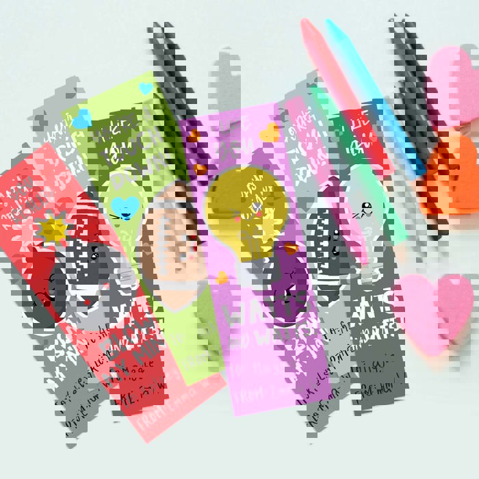 Kids Valentine Bookmark Assortment / 2" x 6" Paper Bookmarks / Bulk Set Of 24 Sweet Valentines Day Quotemarks / Made In USA