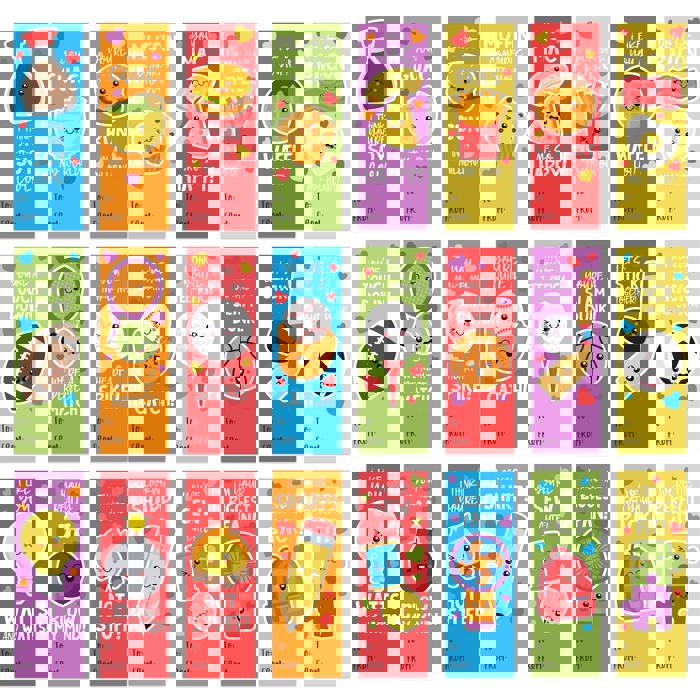 Kids Valentine Bookmark Assortment / 2" x 6" Paper Bookmarks / Bulk Set Of 24 Sweet Valentines Day Quotemarks / Made In USA